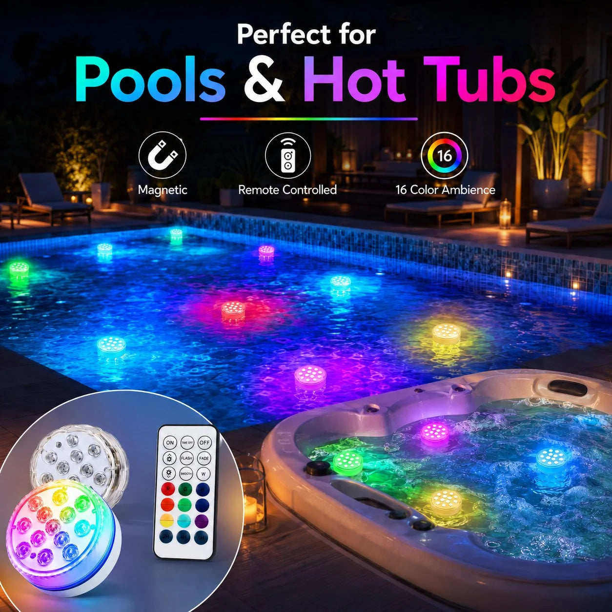 Decorative Light Up Your Pool Nights – Magnetic Waterproof LED Lights