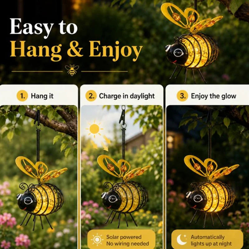 Outdoor Solar Powered Hanging Bee Garden Light for Garden Display