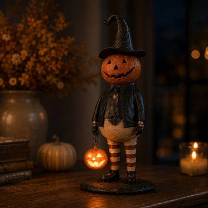 Glowing Pumpkin Witch Figurine for Halloween Display