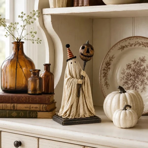 Glowing Pumpkin Witch Figurine for Halloween Display