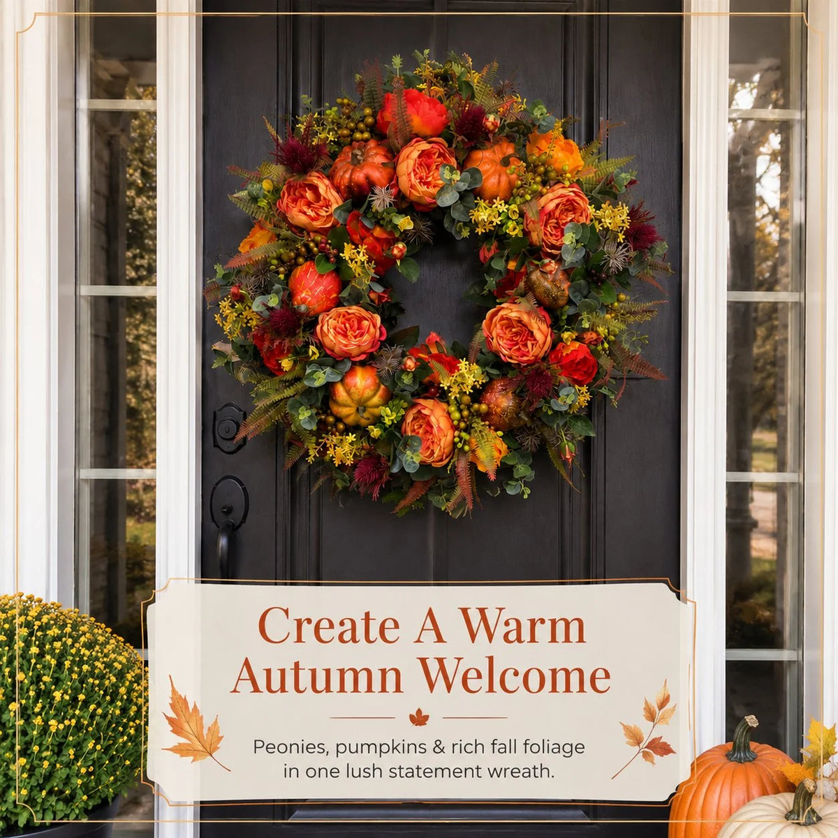 Purpose-Built Handmade Fall Peony And Pumpkin Wreath - Year Round