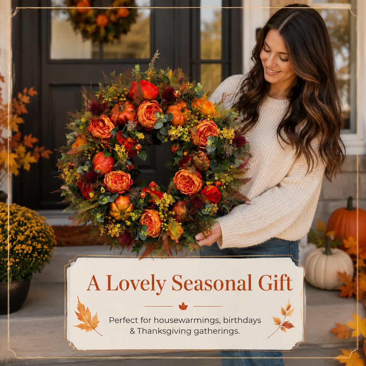 Purpose-Built Handmade Fall Peony And Pumpkin Wreath - Year Round