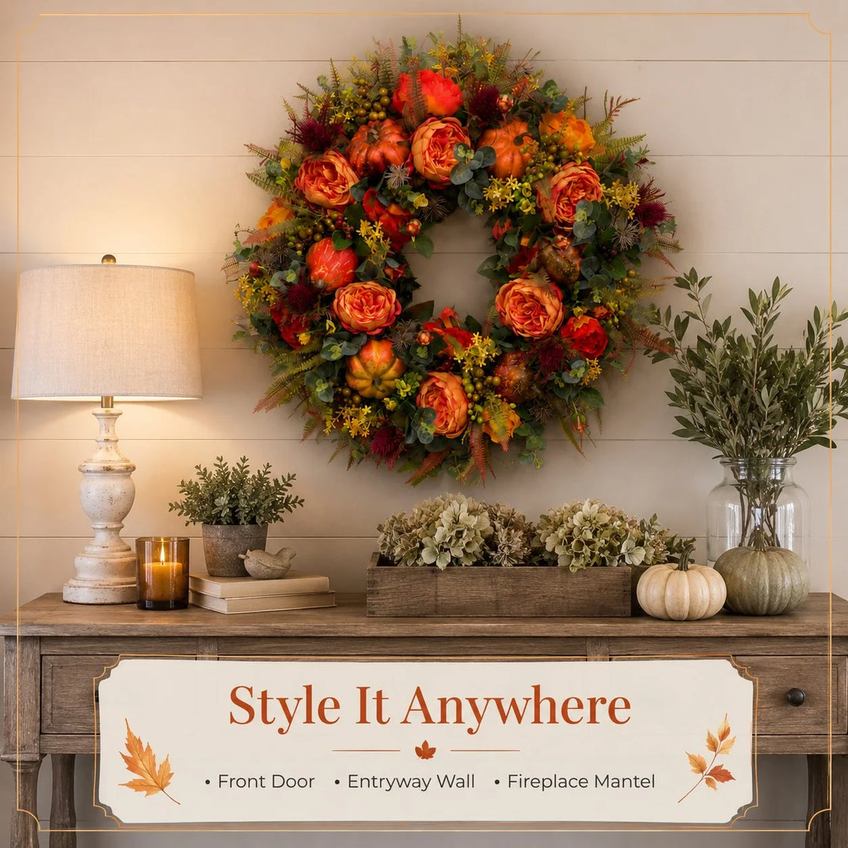Purpose-Built Handmade Fall Peony And Pumpkin Wreath - Year Round