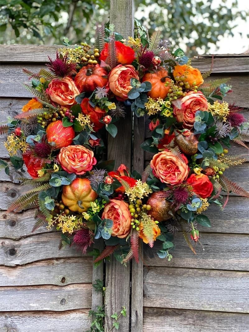 Purpose-Built Handmade Fall Peony And Pumpkin Wreath - Year Round