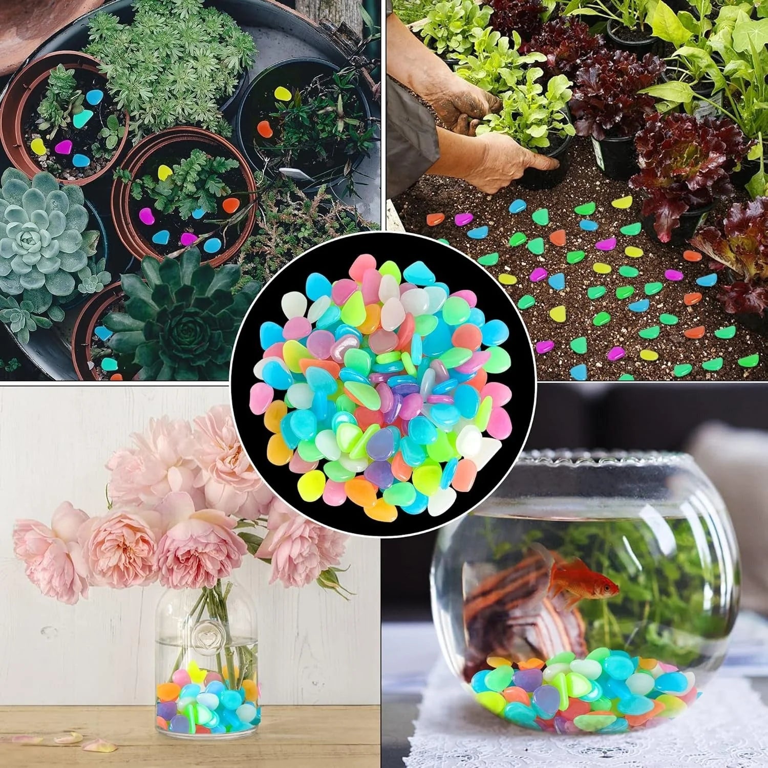 Non-Toxic Multicolor Glow-in-the-Dark Garden and Aquarium Stones