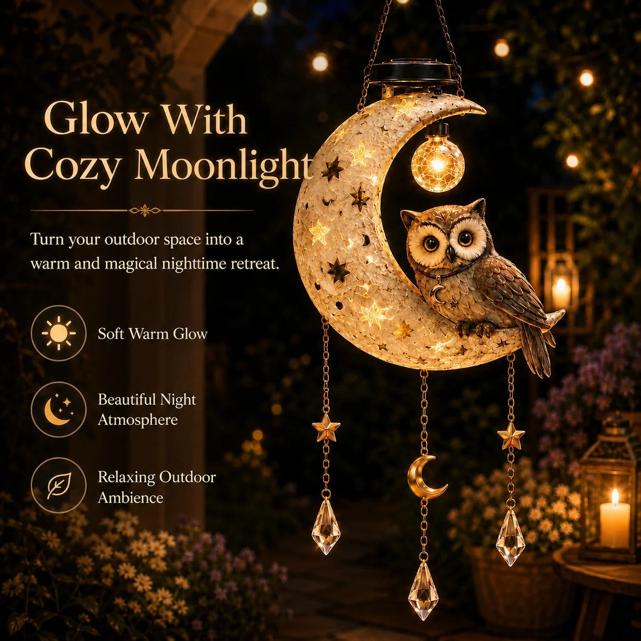 Outdoor Solar Owl Moon Garden Light for Garden Display
