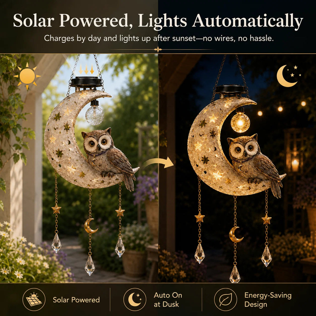 Outdoor Solar Owl Moon Garden Light for Garden Display