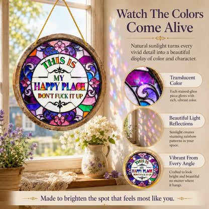 Decorative Stained Glass-Style Happy Place Hanging Suncatcher