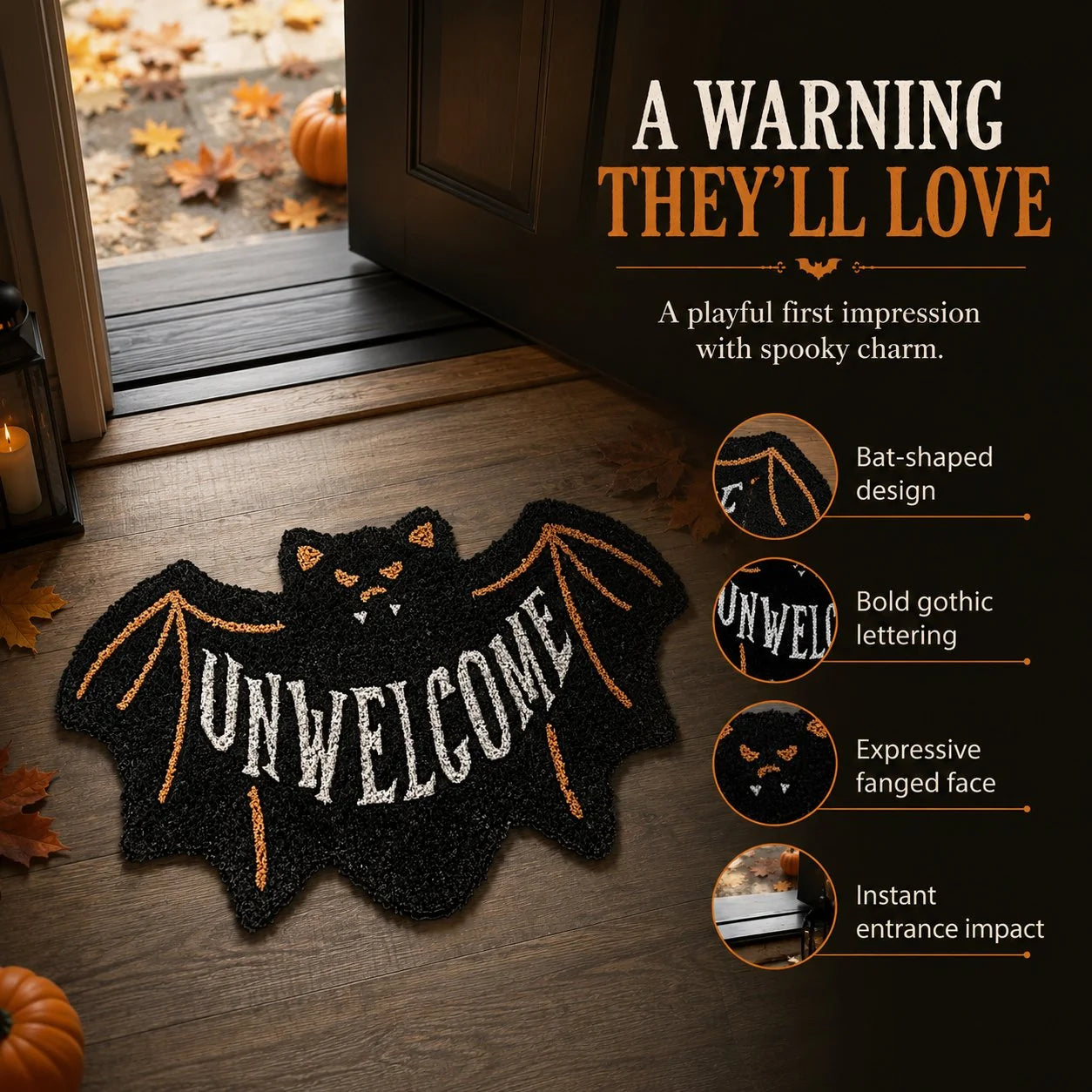 Purpose-Built “UNWELCOME” Bat Entryway Mat – Thick Bat-Shaped