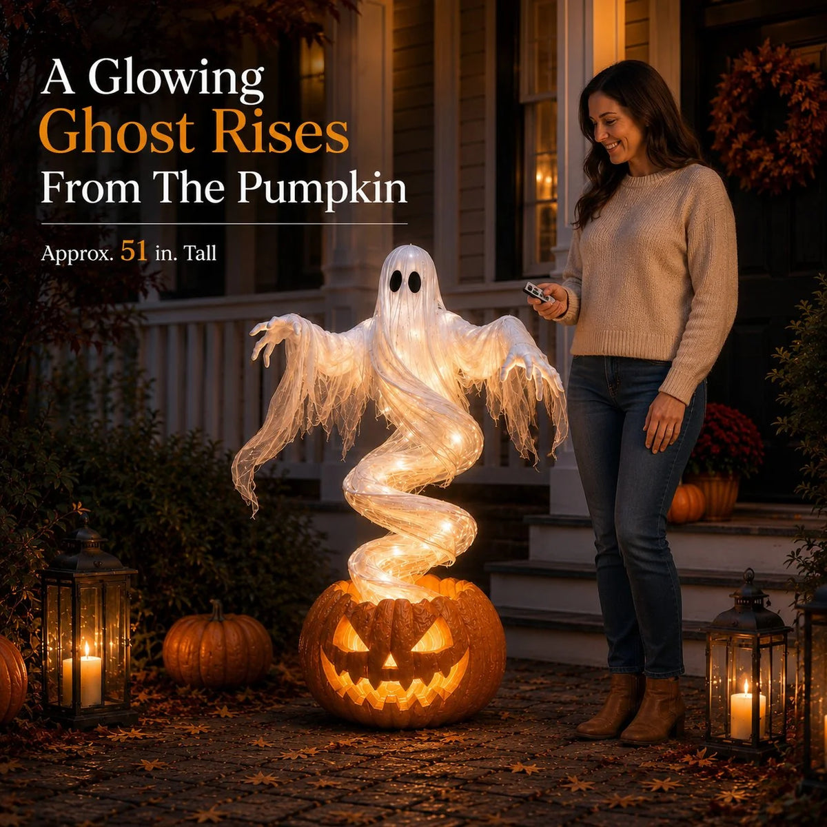 Decorative Swirling Ghost Pumpkin Yard Lamp for Focused Lighting