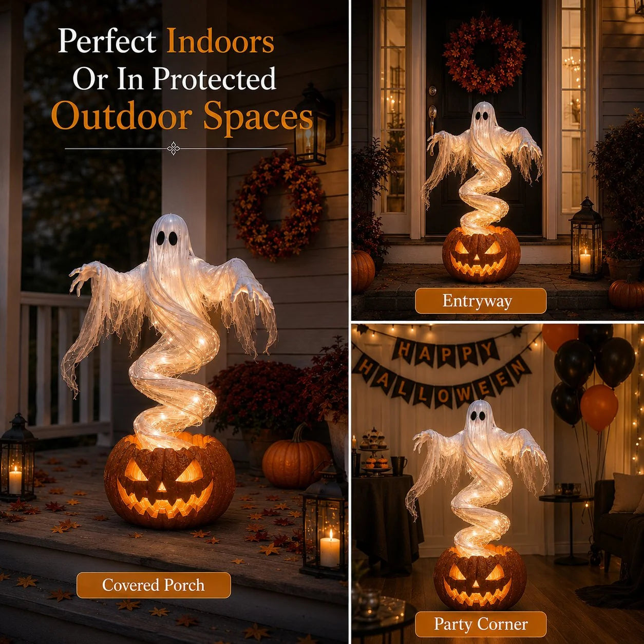 Decorative Swirling Ghost Pumpkin Yard Lamp for Focused Lighting
