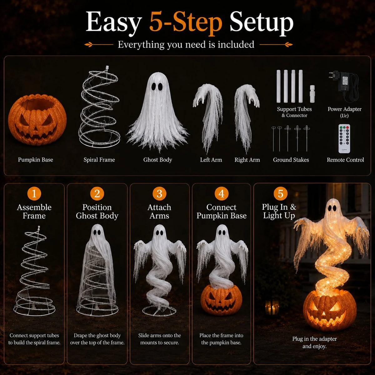Decorative Swirling Ghost Pumpkin Yard Lamp for Focused Lighting