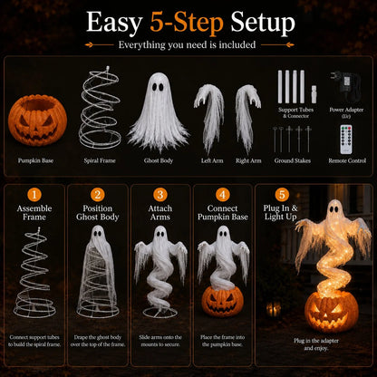 Decorative Swirling Ghost Pumpkin Yard Lamp for Focused Lighting