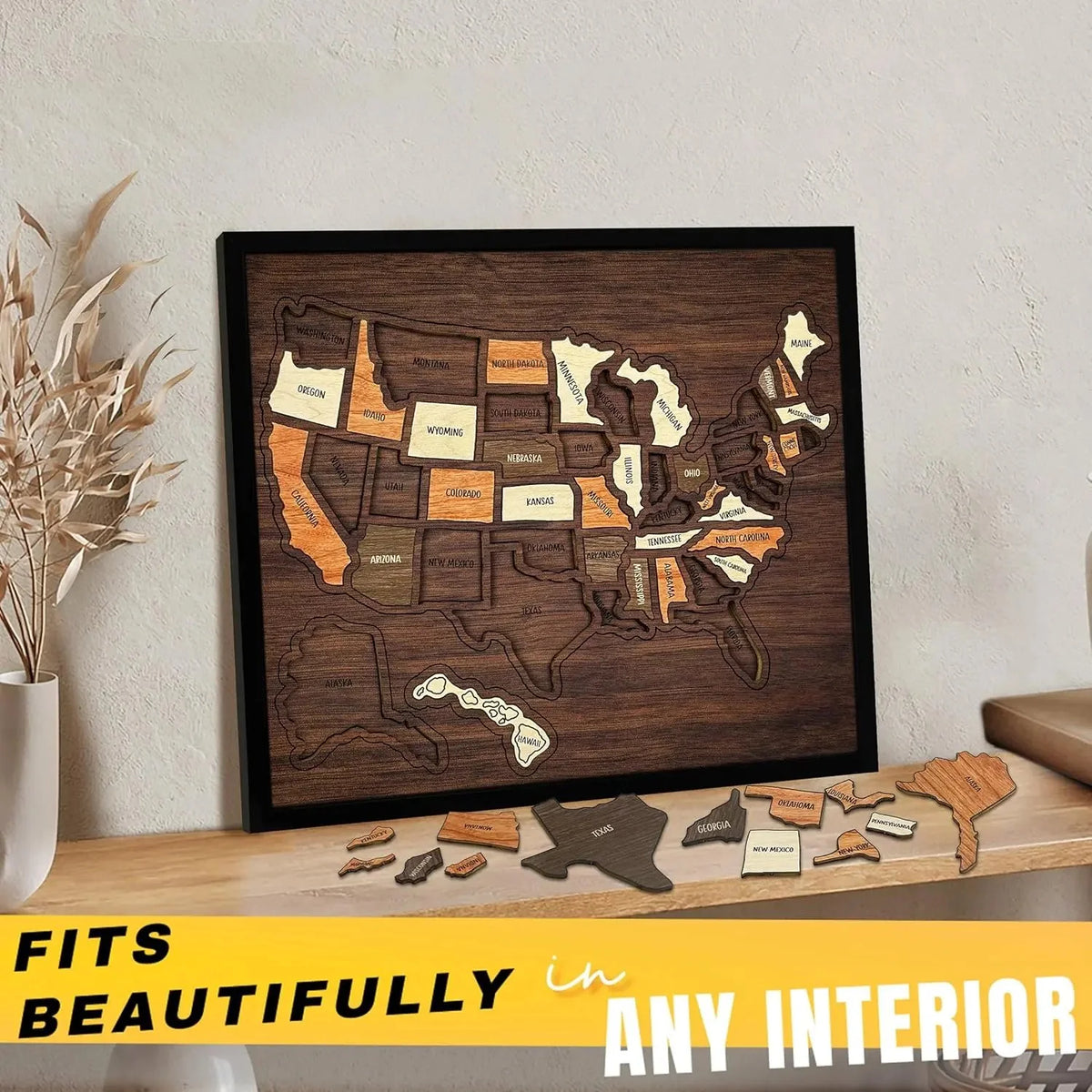 Hands-On Wooden USA Travel Map PuzzleA Stylish Way to Track Your