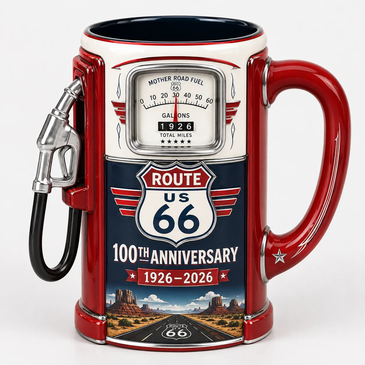 Purpose-Built Route 66 Centennial Fuel Pump Mug – 100th Anniversary