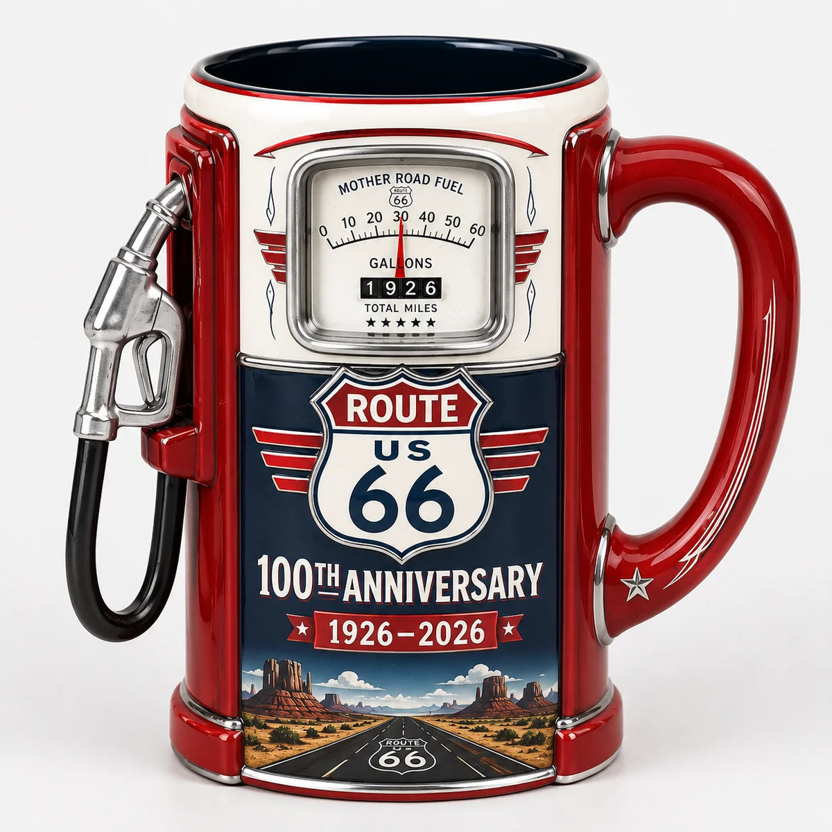 Purpose-Built Route 66 Centennial Fuel Pump Mug – 100th Anniversary