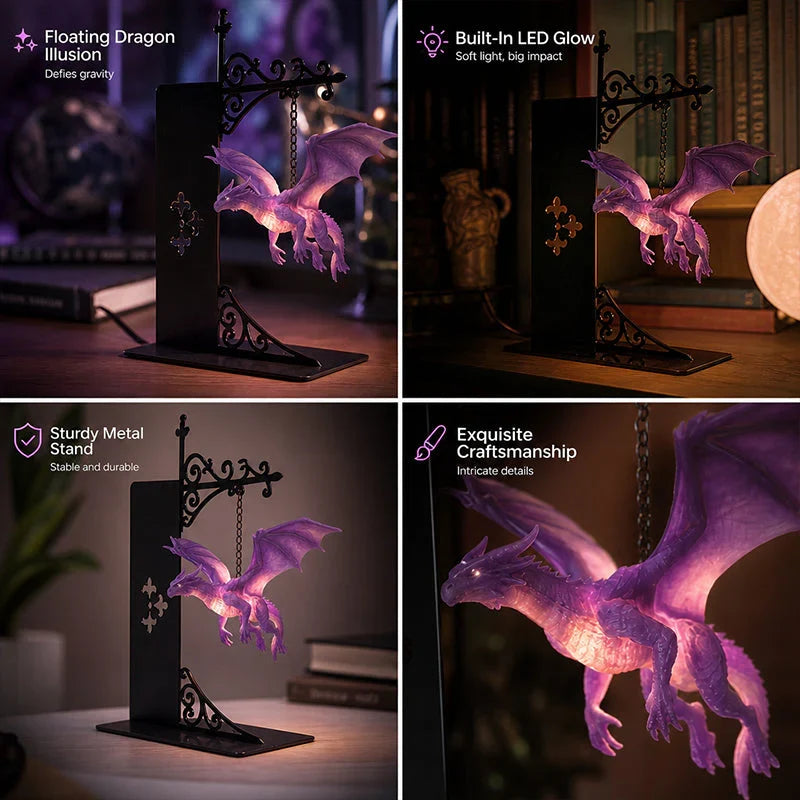 Floating Dragon Bookshelf Light with an Enchanted Glow