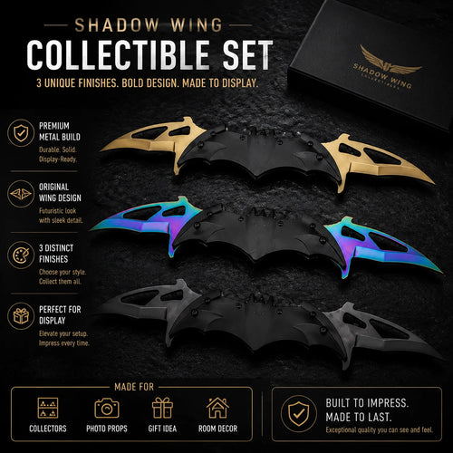 Premium Metal Nocturnal Wing Collectible Display Set, 3 Finishes