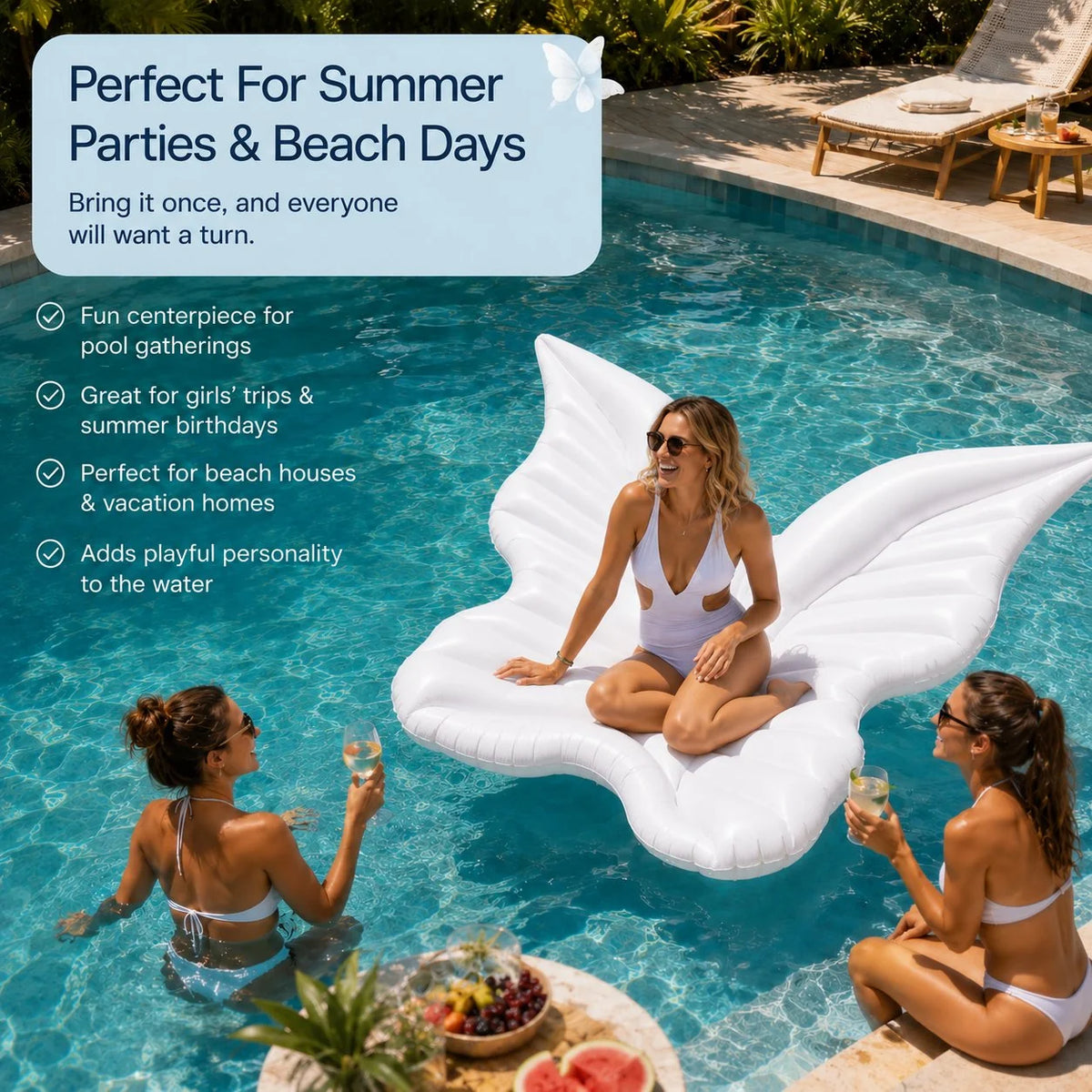 Wide Butterfly-Wing Pool Float for Beach Trips and Pool Parties