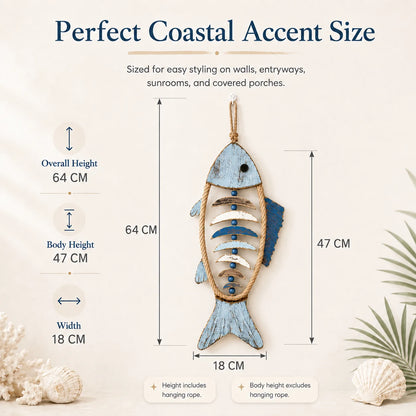 Decorative Lighted Coastal Rope Fish Wall Hanging for Focused Lighting