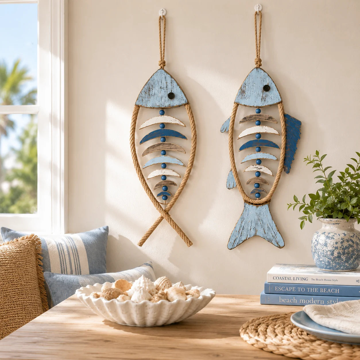 Decorative Lighted Coastal Rope Fish Wall Hanging for Focused Lighting