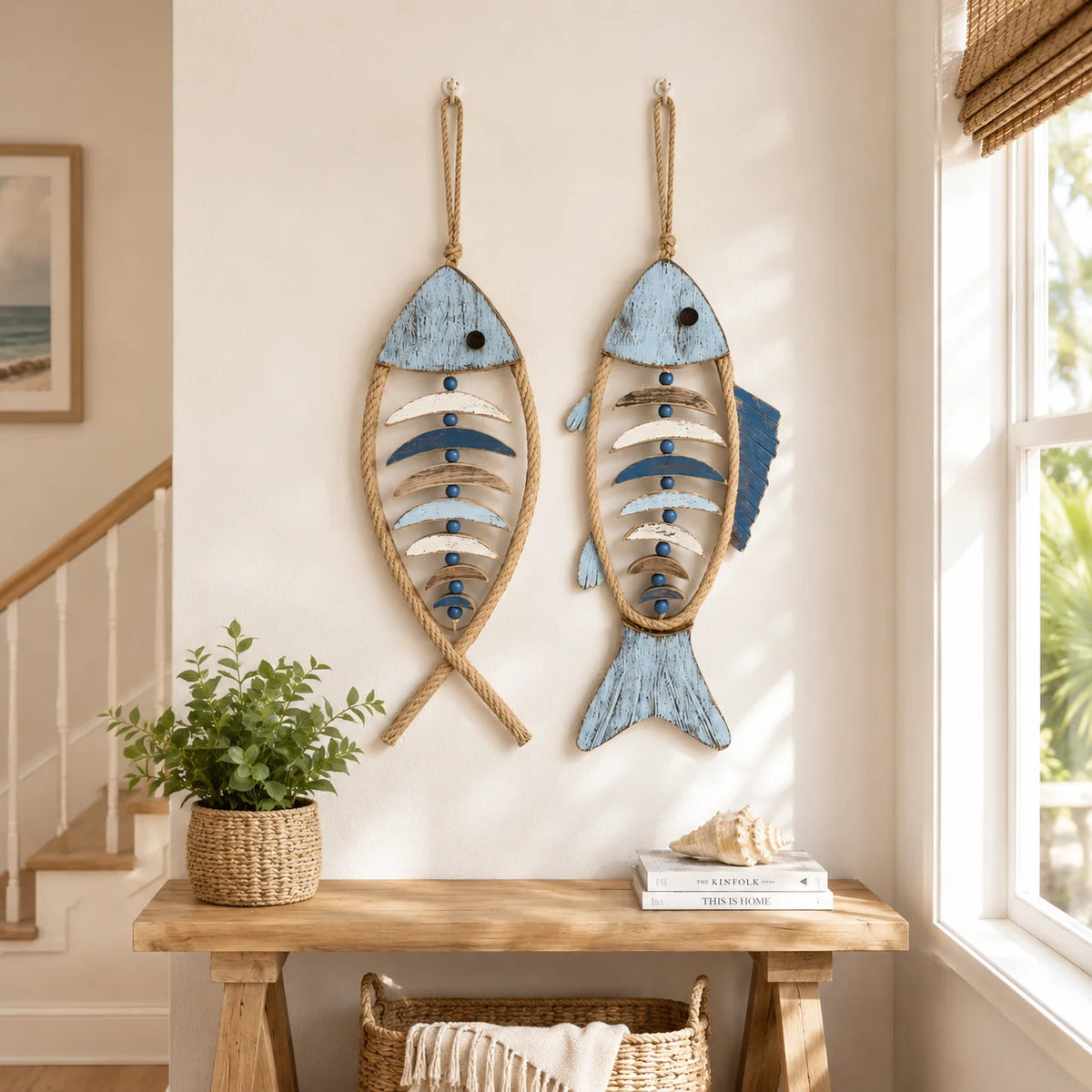 Decorative Lighted Coastal Rope Fish Wall Hanging for Focused Lighting