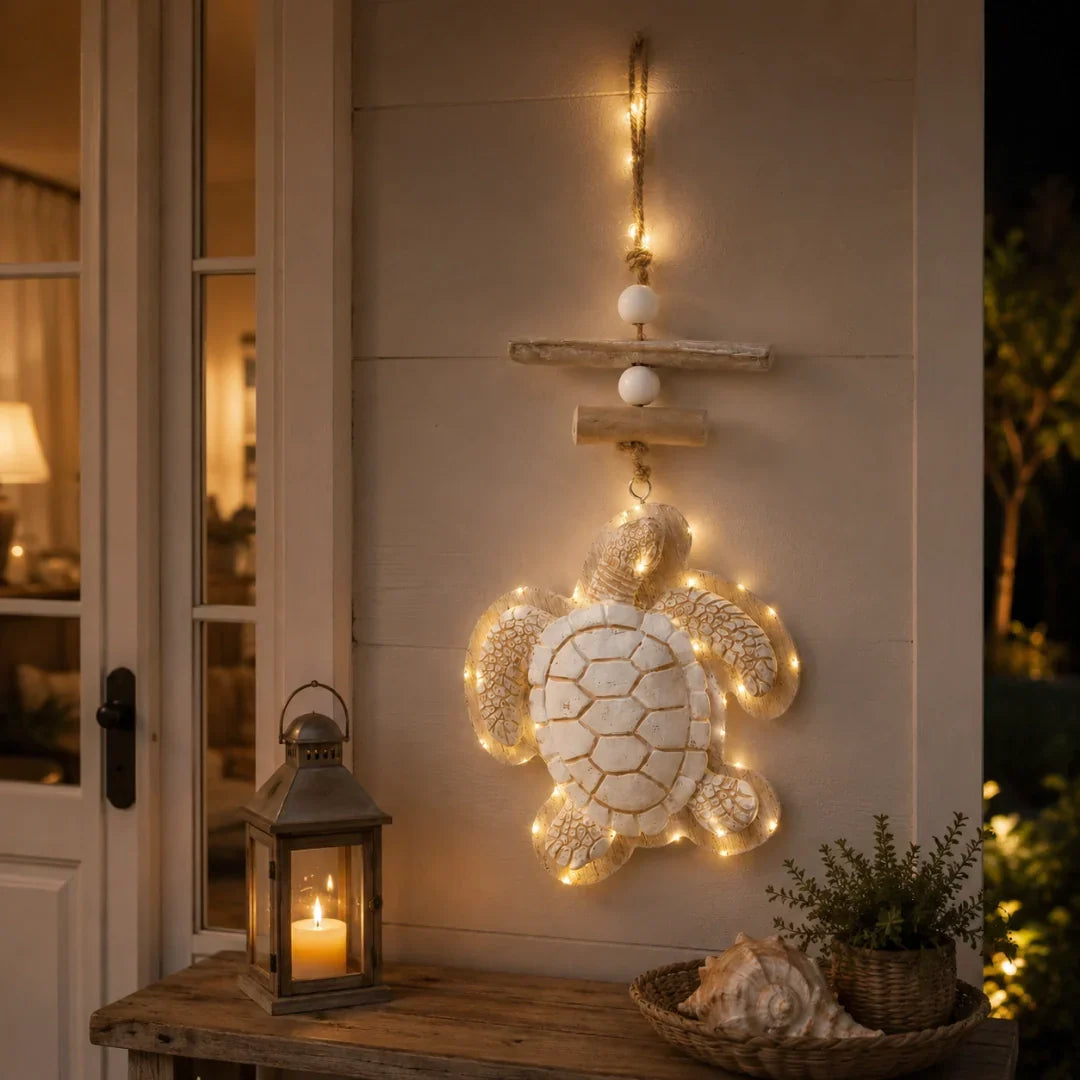 Lighted Coastal Sea Turtle Hanging Wall Decor with Remote Control