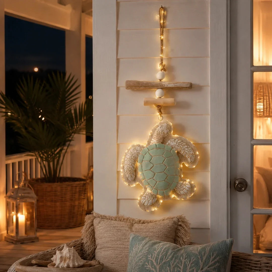 Lighted Coastal Sea Turtle Hanging Wall Decor with Remote Control
