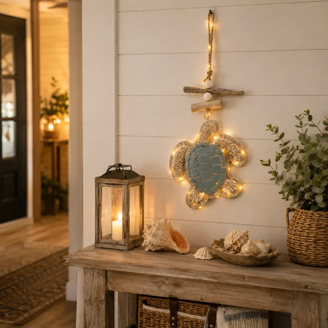 Lighted Coastal Sea Turtle Hanging Wall Decor with Remote Control