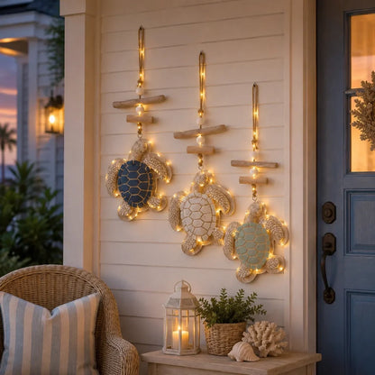 Lighted Coastal Sea Turtle Hanging Wall Decor with Remote Control