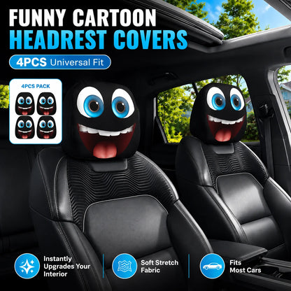 Vehicle-Ready Funny Cartoon Car Headrest Covers – 2PCS Universal