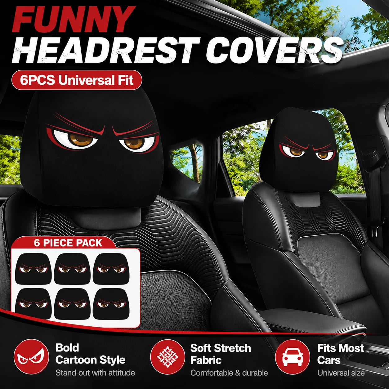 Vehicle-Ready Funny Cartoon Car Headrest Covers – 2PCS Universal