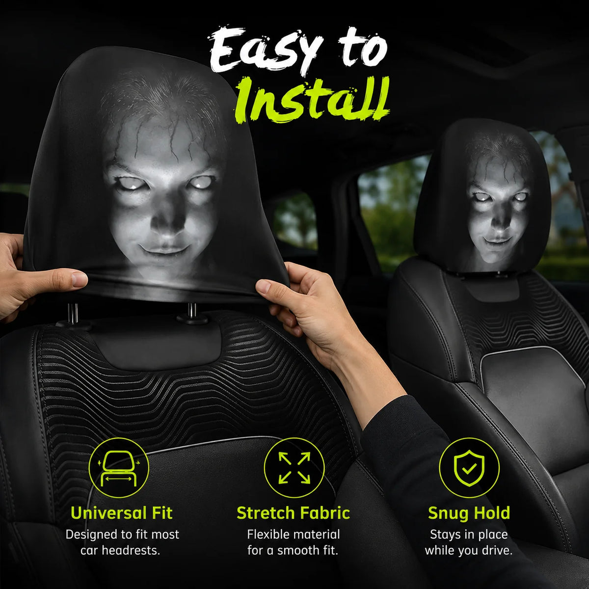 Vehicle-Ready Funny Cartoon Car Headrest Covers – 2PCS Universal