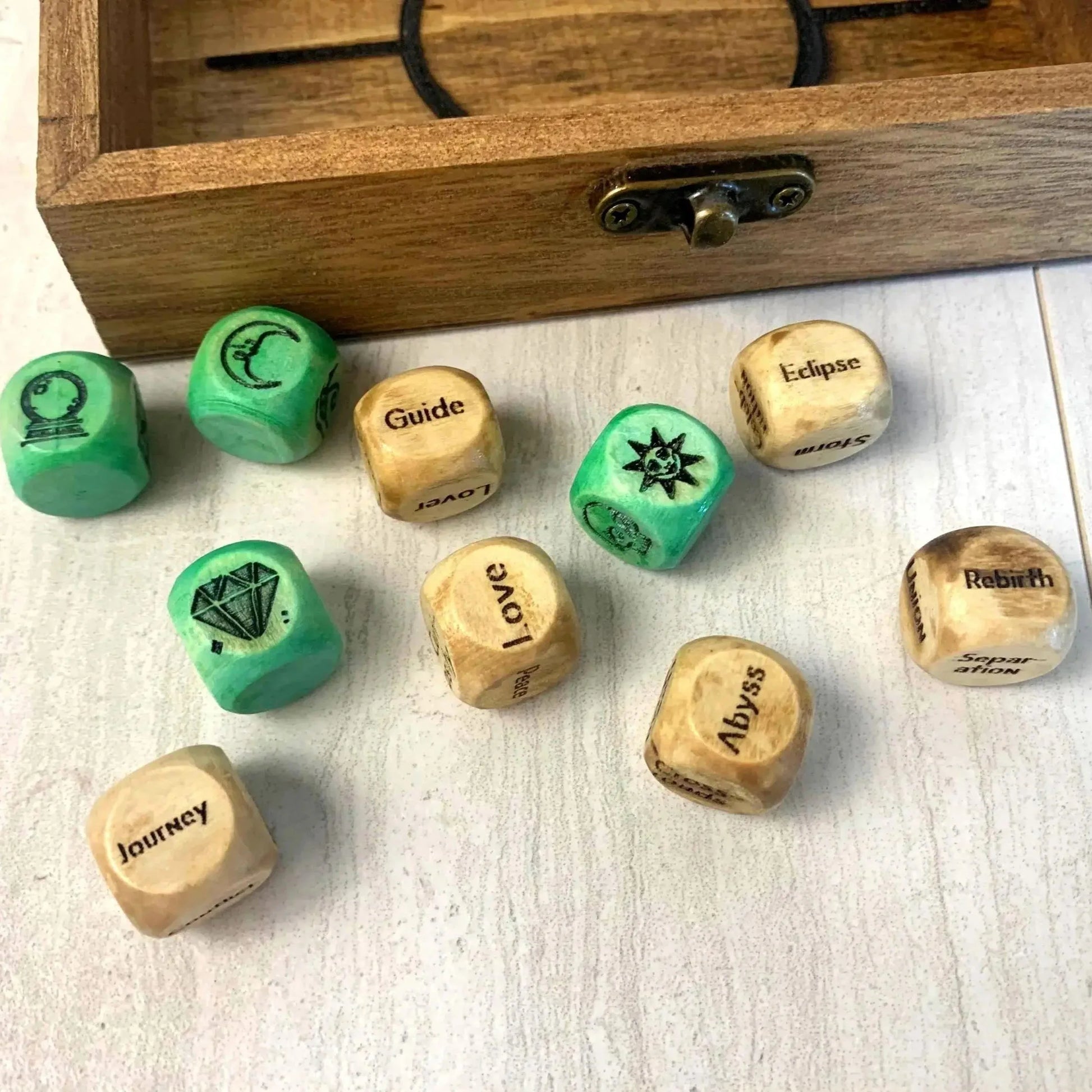 Purpose-Built Arcane Divination Dice Set – Engraved Wooden Box