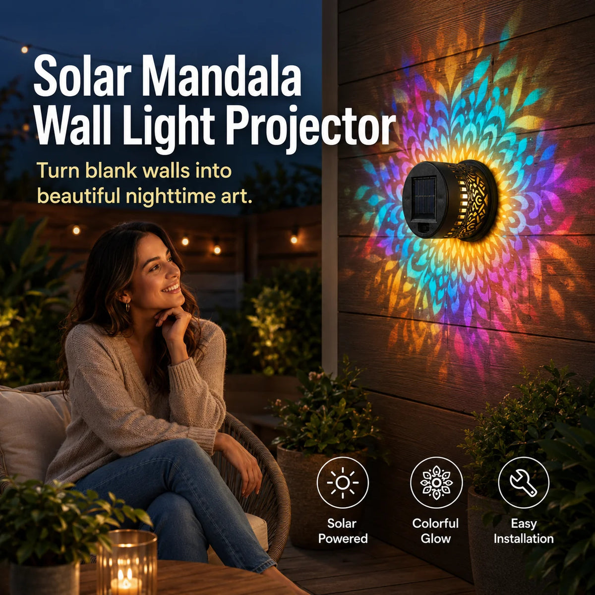 Outdoor-Ready Mandala Solar Wall – Night Ambience for Garden Display