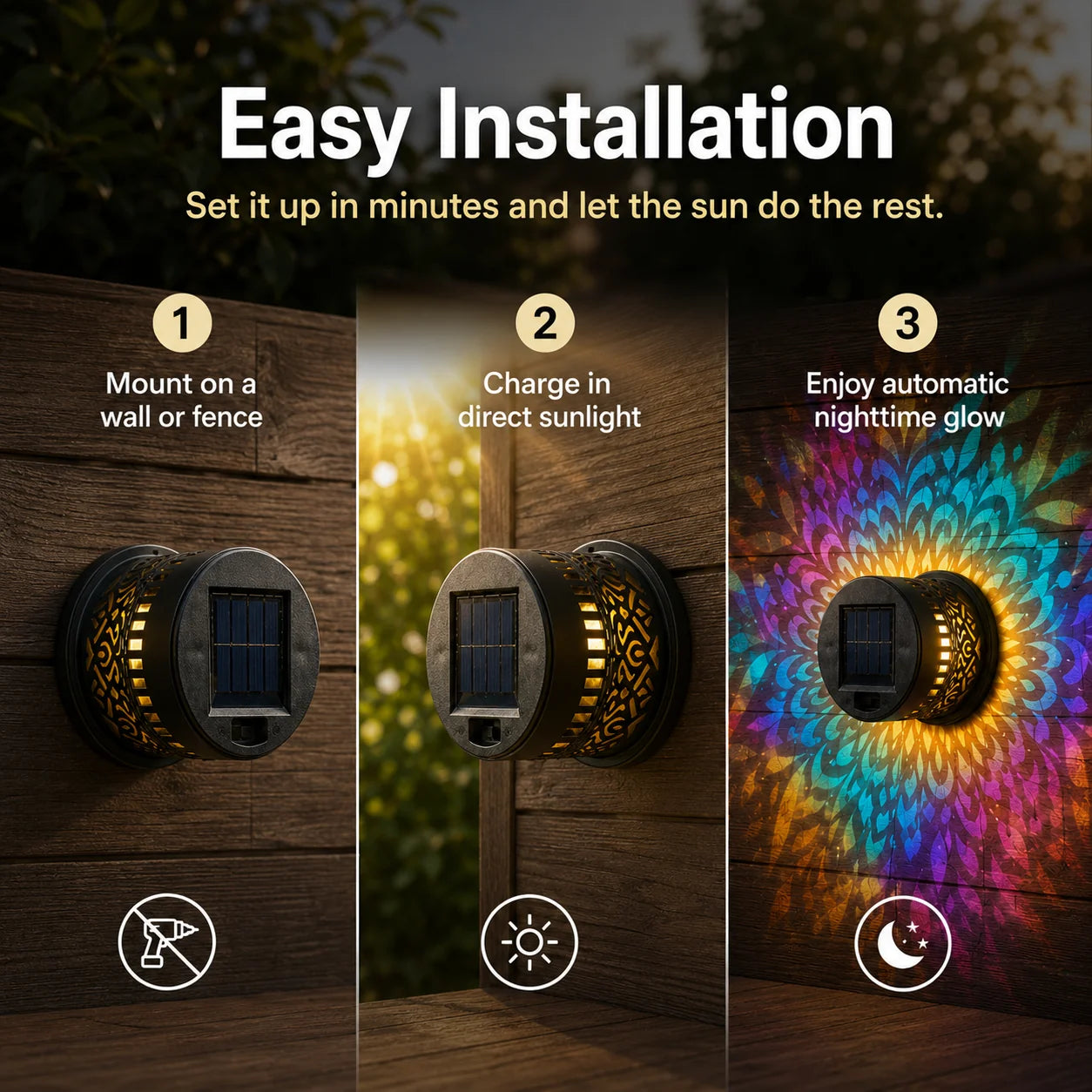 Outdoor-Ready Mandala Solar Wall – Night Ambience for Garden Display