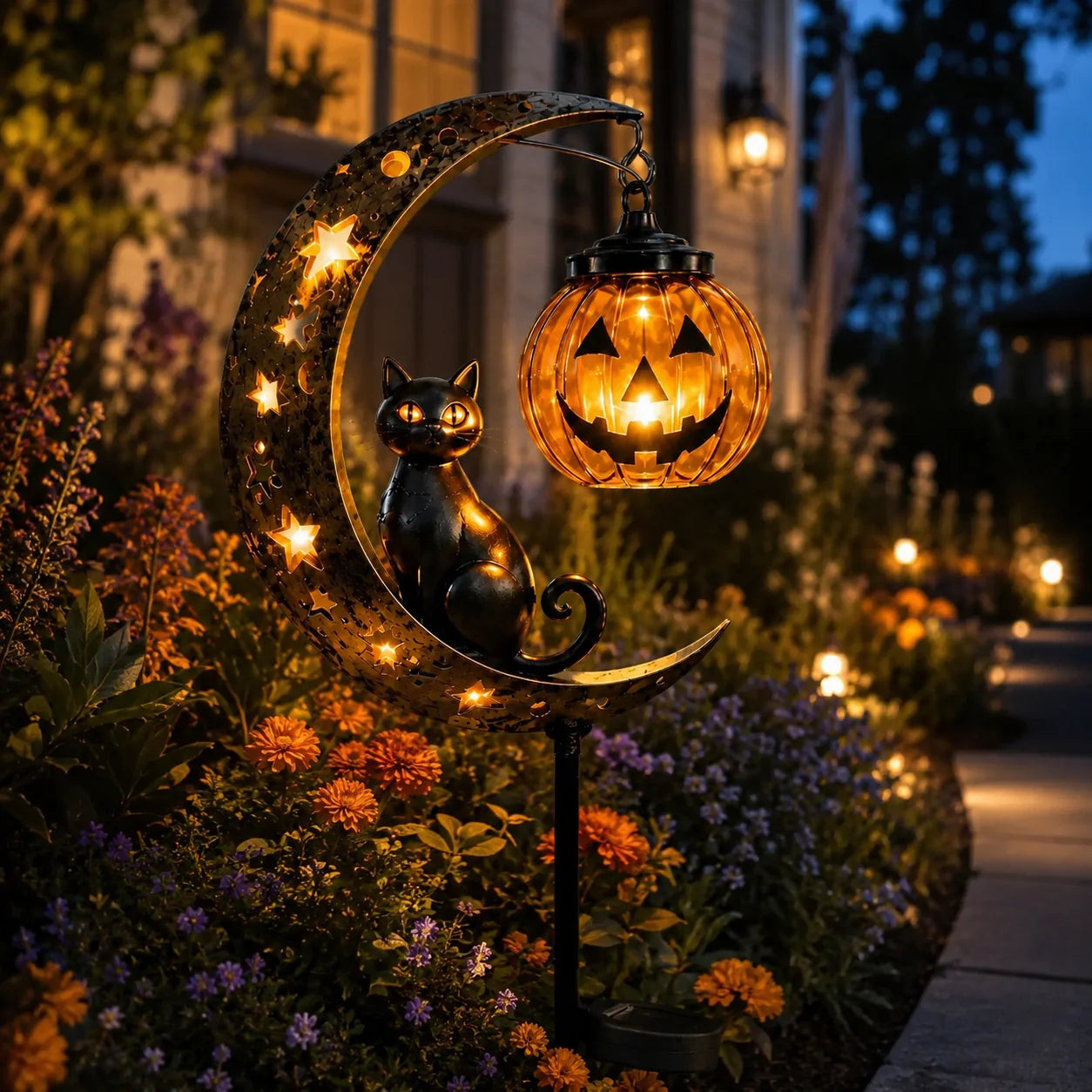 Outdoor Pumpkin Moon Garden Stake Light for Garden Display