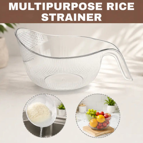 Multipurpose Rice Strainer with Handle for Rinsing and Draining