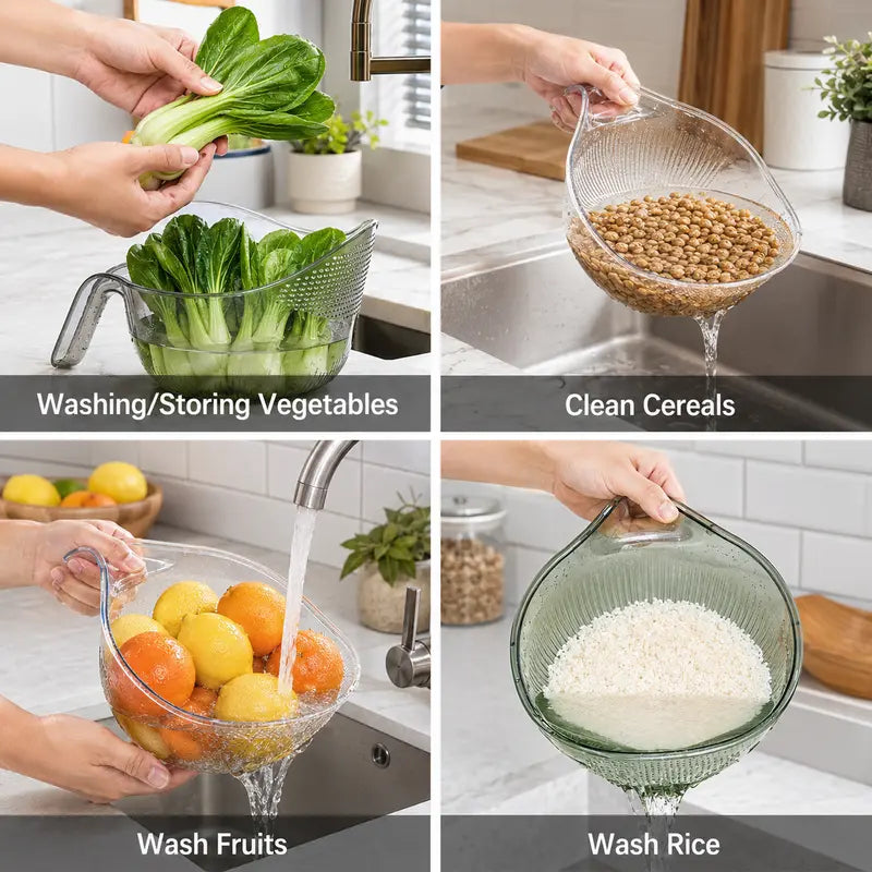 Multipurpose Rice Strainer with Handle for Rinsing and Draining