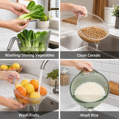 Multipurpose Rice Strainer with Handle for Rinsing and Draining