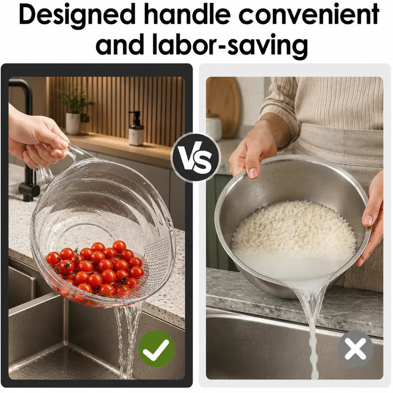 Multipurpose Rice Strainer with Handle for Rinsing and Draining