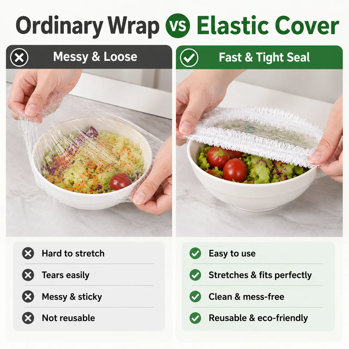 100 Stretch-On Food Covers for Plates, Bowls and Containers