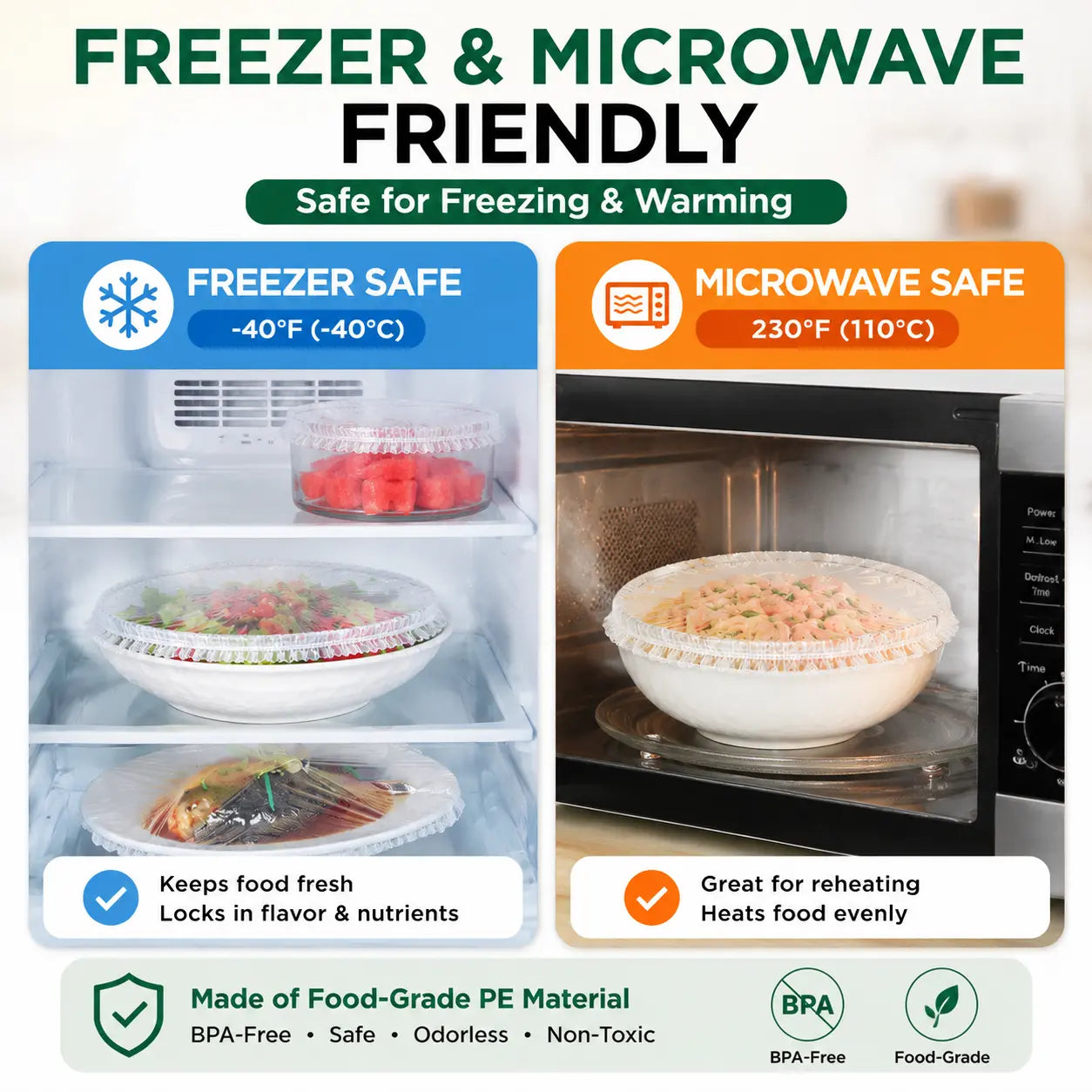 100 Stretch-On Food Covers for Plates, Bowls and Containers