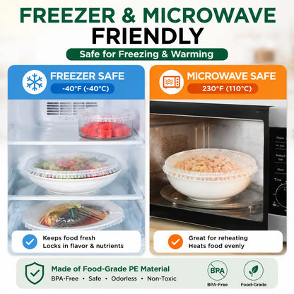 100 Stretch-On Food Covers for Plates, Bowls and Containers