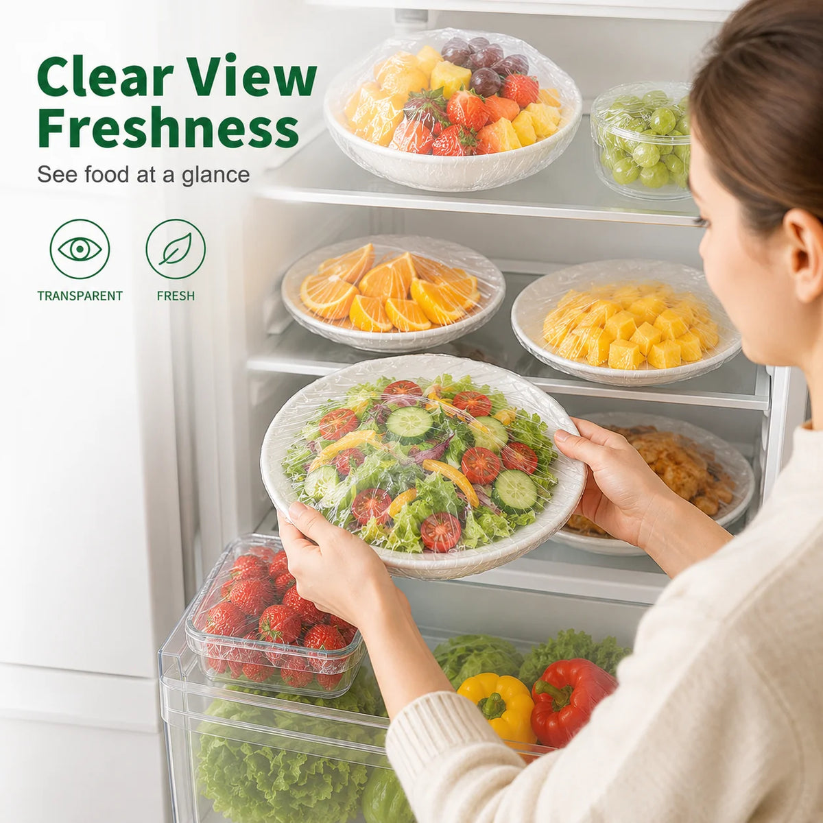 100 Stretch-On Food Covers for Plates, Bowls and Containers