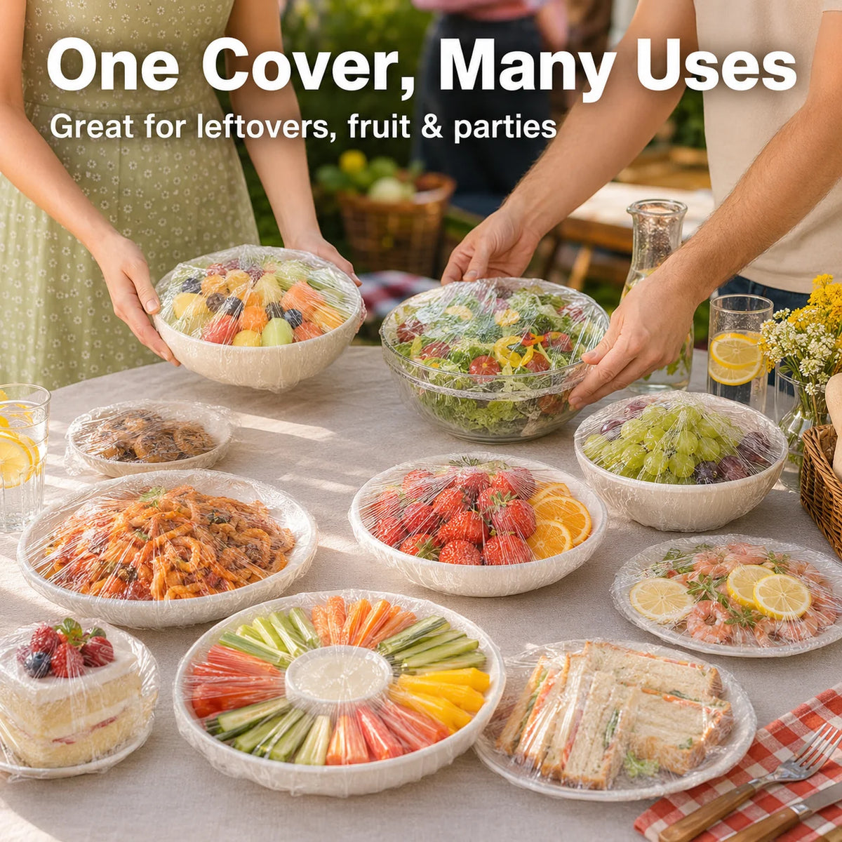 100 Stretch-On Food Covers for Plates, Bowls and Containers