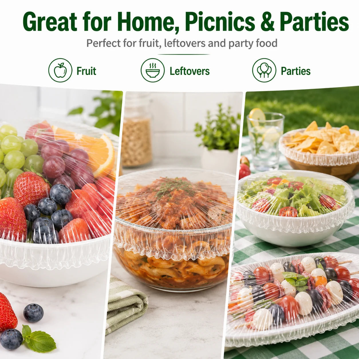 100 Stretch-On Food Covers for Plates, Bowls and Containers