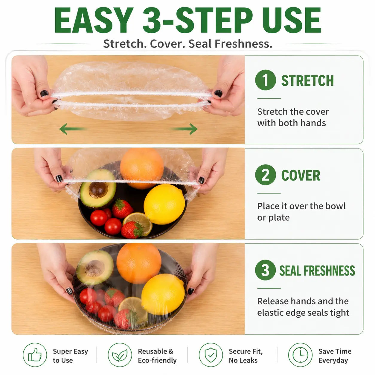100 Stretch-On Food Covers for Plates, Bowls and Containers