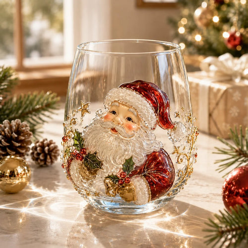 3D Raised Christmas Glass Art Cup for Holiday Drinks and Decor