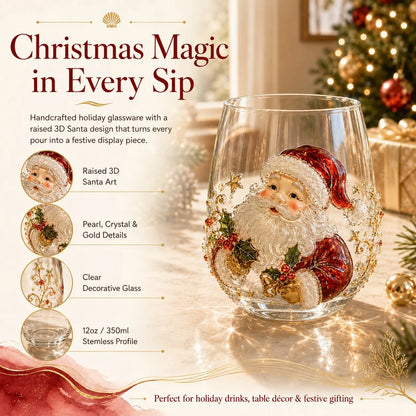 3D Raised Christmas Glass Art Cup for Holiday Drinks and Decor